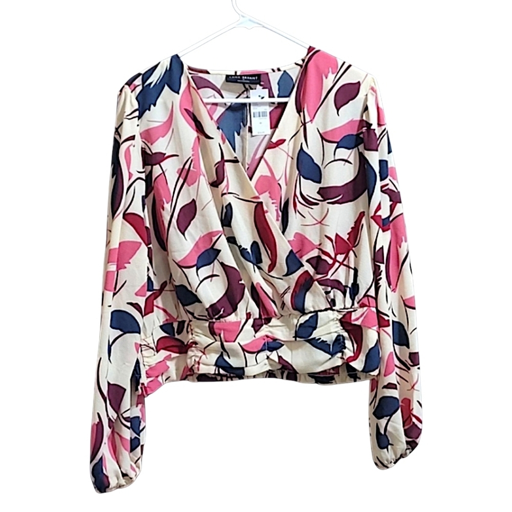 Lane Bryant Floral Print Semi Wrap Top Size 22 Long Sleeve - Picture 5 of 8